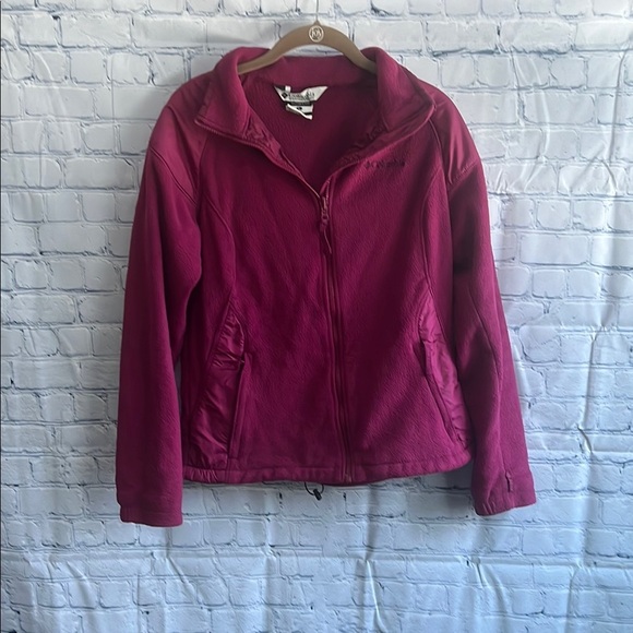 Columbia cranberry pink fleece‎ zip sweater jacket woman’s size large - Picture 1 of 3